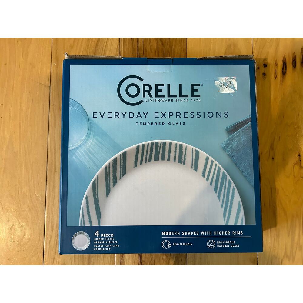 Corelle Everyday Expressions Glass Geometrica Abstract 4 Piece Dinner Plates